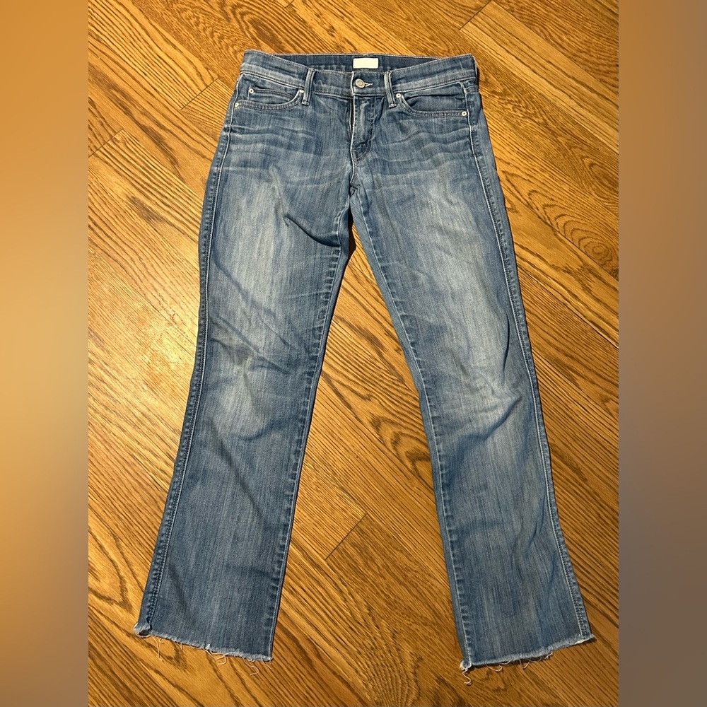 Mother Rascal Rolled Frayed Cuff Denim Jeans Adios To My‎ Old Life Blue